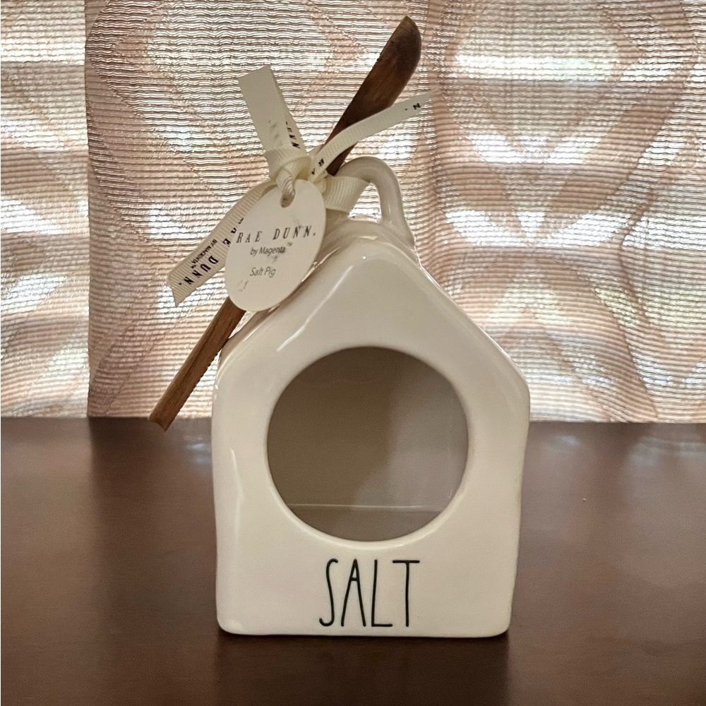 Rae Dunn Salt Cellar with Wooden Spoon
